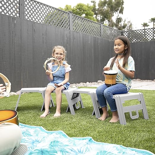 ECR4Kids Linking Stool Set, Flexible Seating, Light Grey, 4-Piece