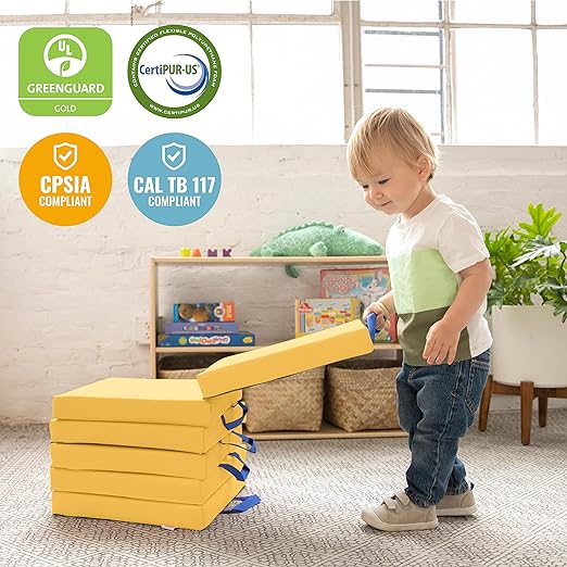 ECR4Kids SoftZone Floor Cushions, Square, Flexible Seating, Yellow, 6-Piece
