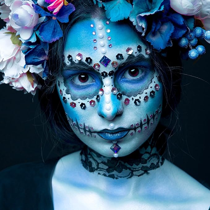 Spooktacular Creations Halloween Makeup Face Body Paint Waterproof Foundation Cream Cake Tub, Halloween Party Cosplay Clown Sfx Costume and Dress Up Makeup for Adult( 1 Oz, Light Blue )