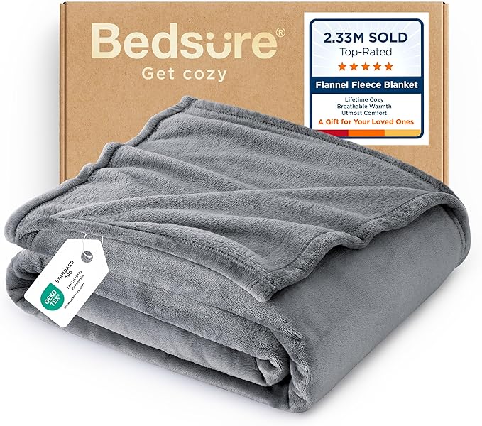 Bedsure GentleSoft Fleece Blanket Twin Size Grey - 300GSM Lightweight Plush Fuzzy Cozy Soft Warm Blanket for Bed, Sofa, Co...