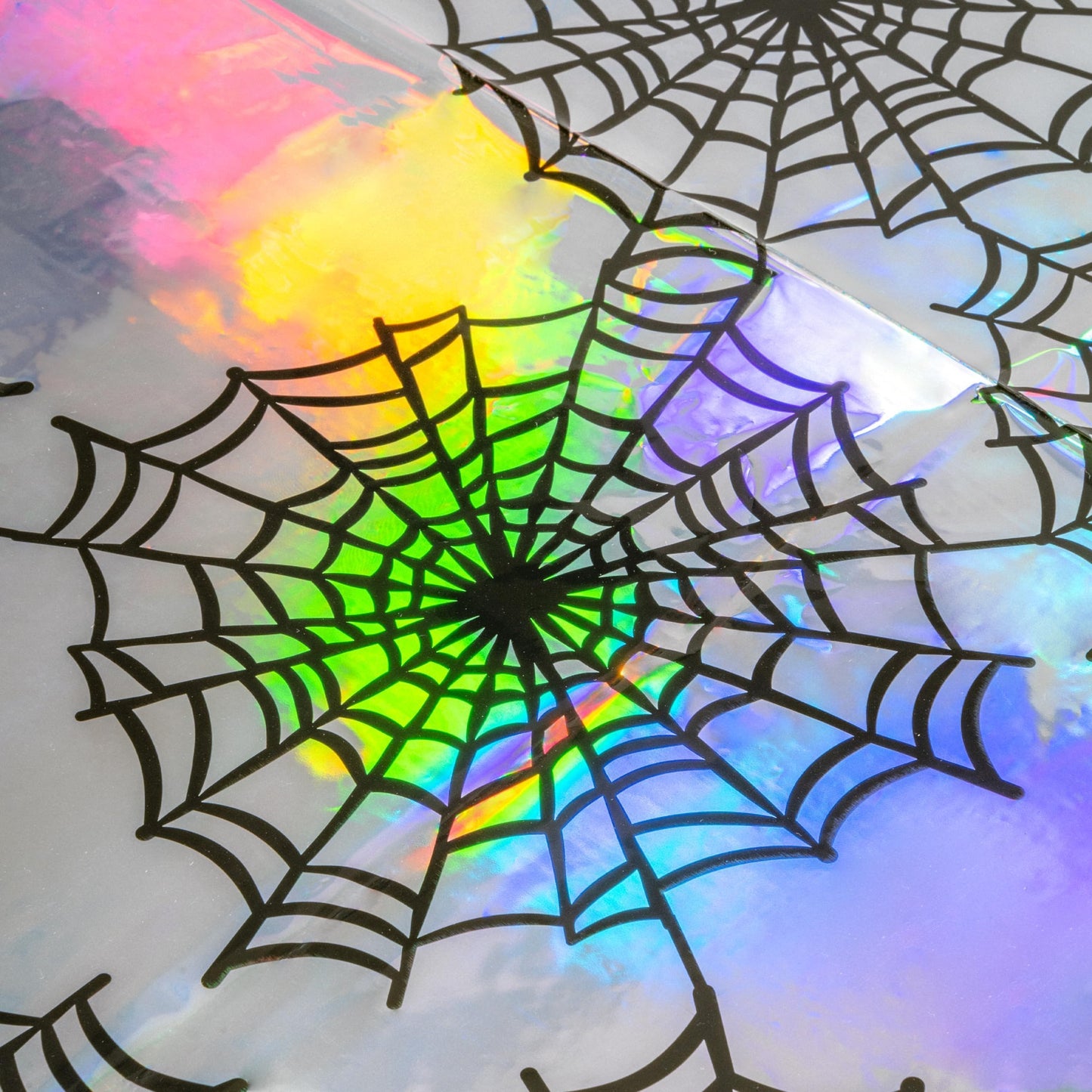 Cheerland Spiderweb Tablecloth Iridescent Holographic Foil Table Cover Halloween Party Decorations Disposable Plastic Cloth for Spooky Birthday Bachelorette Bridal Shower Halloween Party Supplies 2pcs
