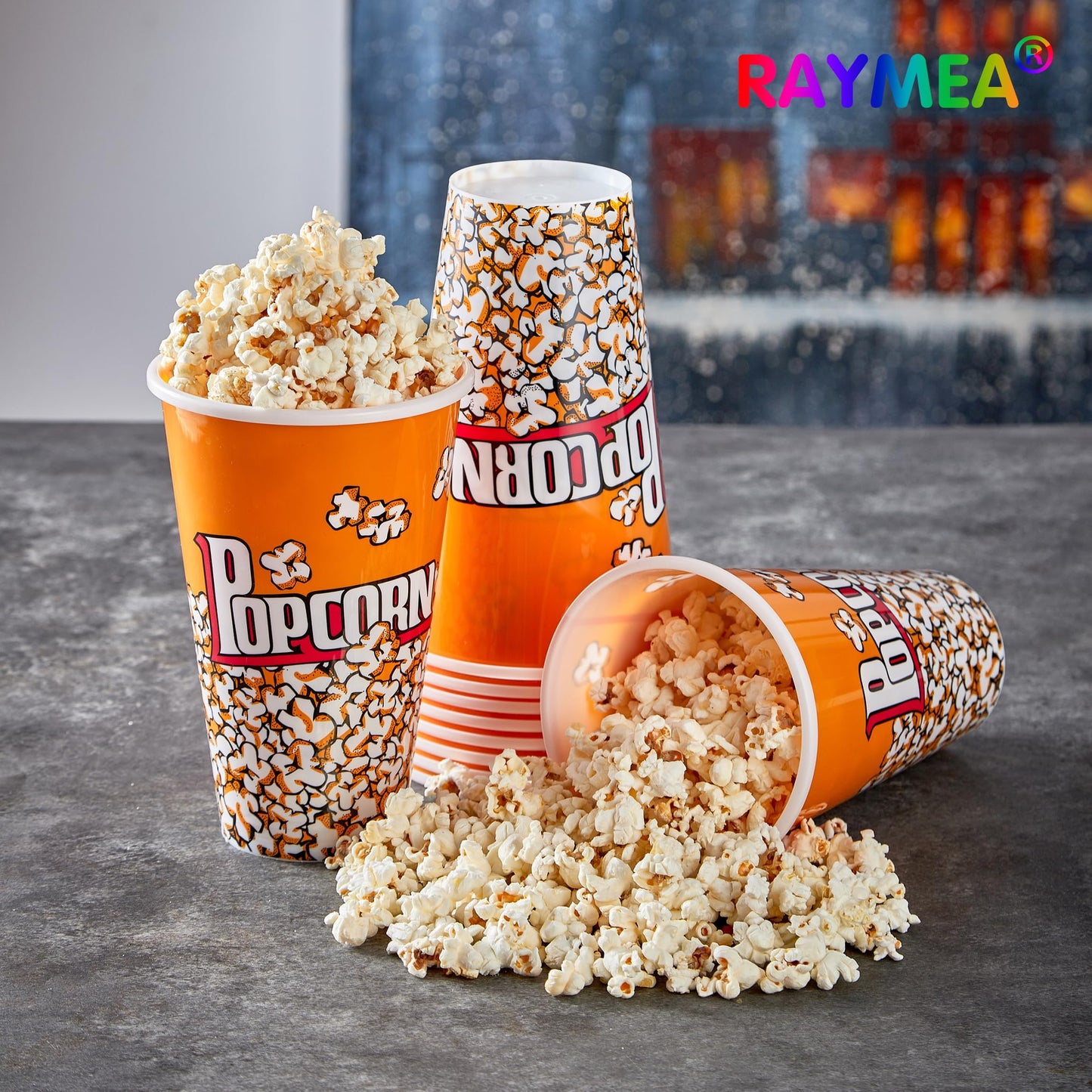 RAYMEA Plastic Popcorn Containers Retro Style Small Reusable Popcorn Buckets for Movie Night-6 Pack