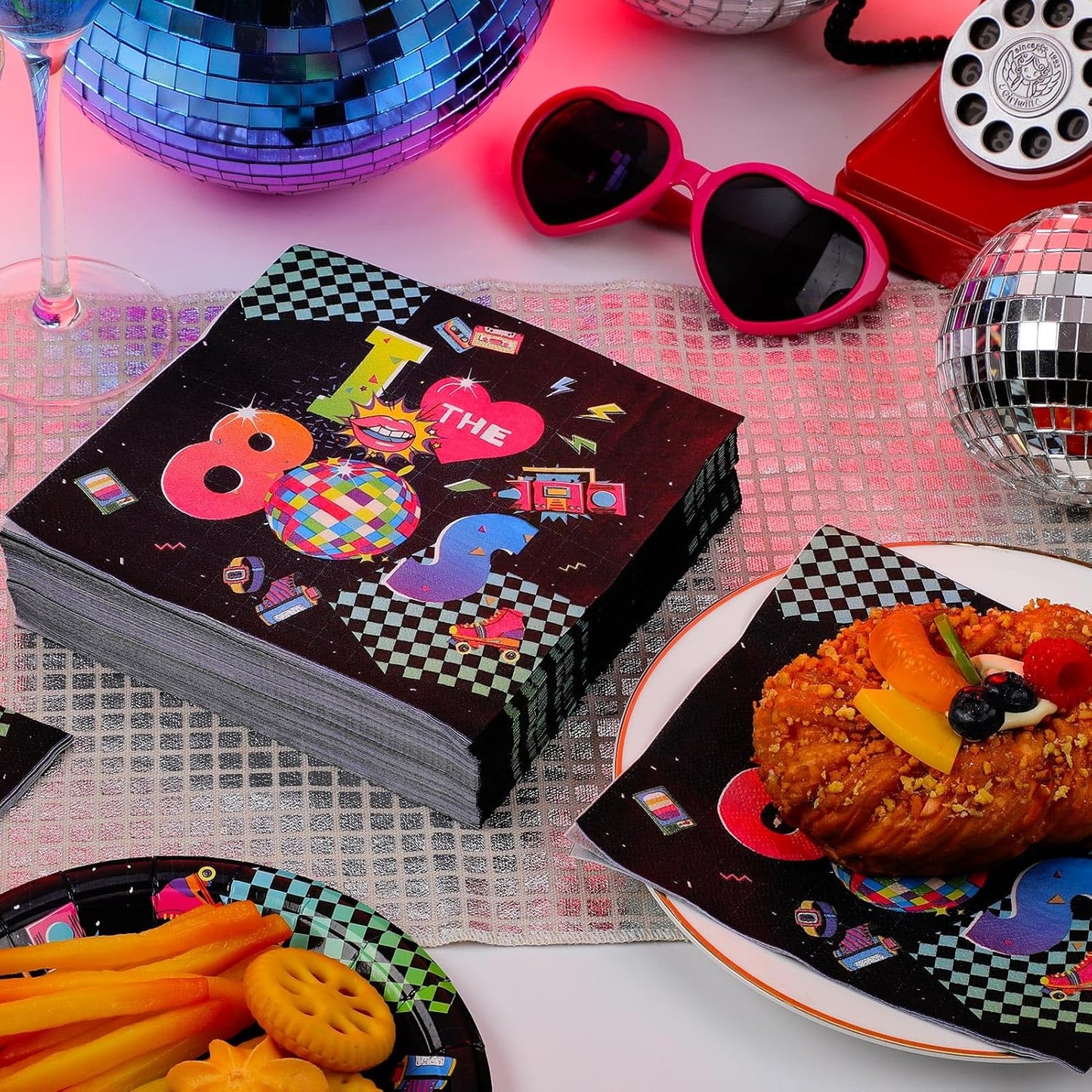60 Pcs 80s Cocktail Paper Napkins 6.5 x 6.5 Inches Disposable Paper Napkins Dessert Beverage Napkin for Decoupage Luncheon Napkin for Party Wedding Birthday Party