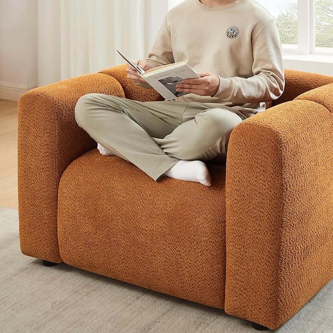 VANOMi Living Room Furniture Sets Include 95" Sofa & 42" Armchairs, Boucle Upholstered Oversized Couch with Pillows, Living Room Furniture Set for Bedroom Apartment (Curry, 2 Sofas+1 Chair)