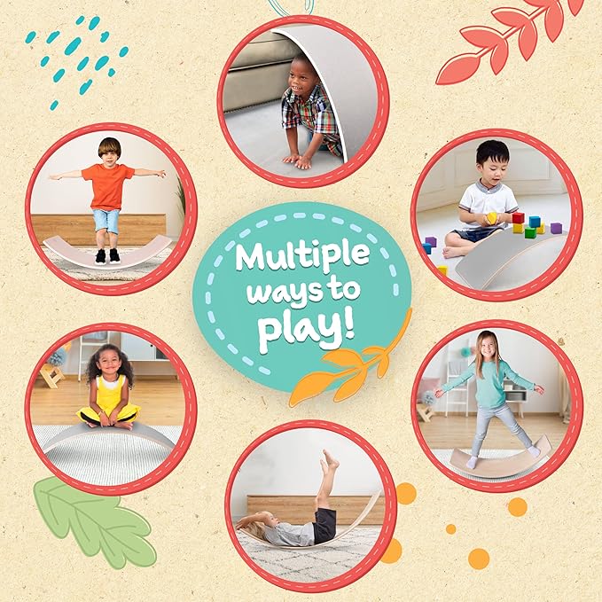 Acorn Avenue Non Slip Balance Board, 35 Inch Non Slip Felt Rocker Board Durable Wood, Kids Toddler Open Ended Learning Toy, Yoga Curvy Board
