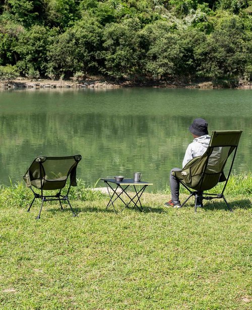 iClimb Ultralight Compact Camping Folding Beach Chair with Anti-Sinking Large Feet and Back Support Webbing (Green - Square Frame - 2PC)