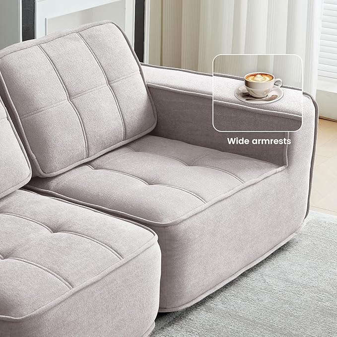 108" Boneless sectional Couch for Living Room,Convertible L-Shape Fleece Couches with Ottoman, Cloud Modular Sofa with Deep Seat for Bedroom, No Assembly,Beige