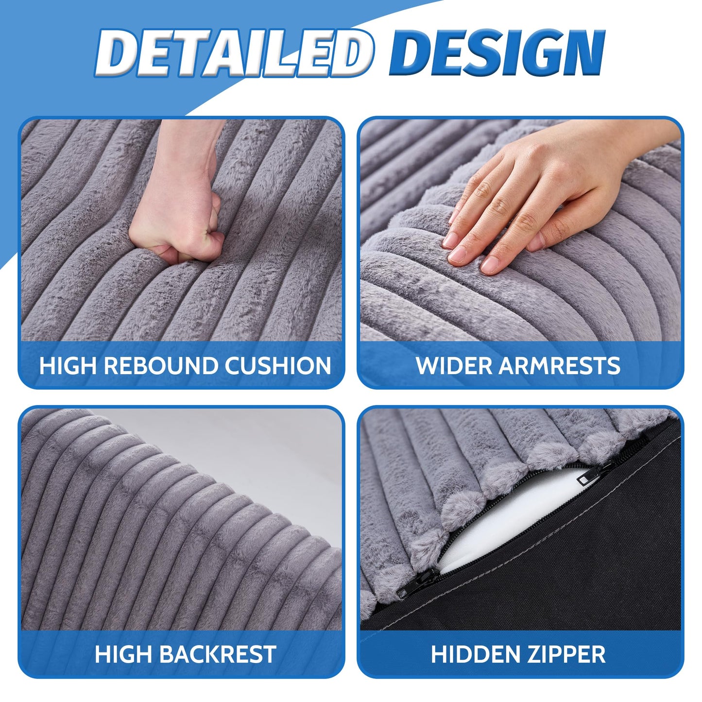 HABUTWAY Giant Bean Bag Chairs for Adults with Armrests, High Backrest Bean Bag Lounge Lazy Sofa with Durable Elastic Foam Filling & Comfy Fabric, Single Couch for Bedroom/Dorm/Living Room(Grey)