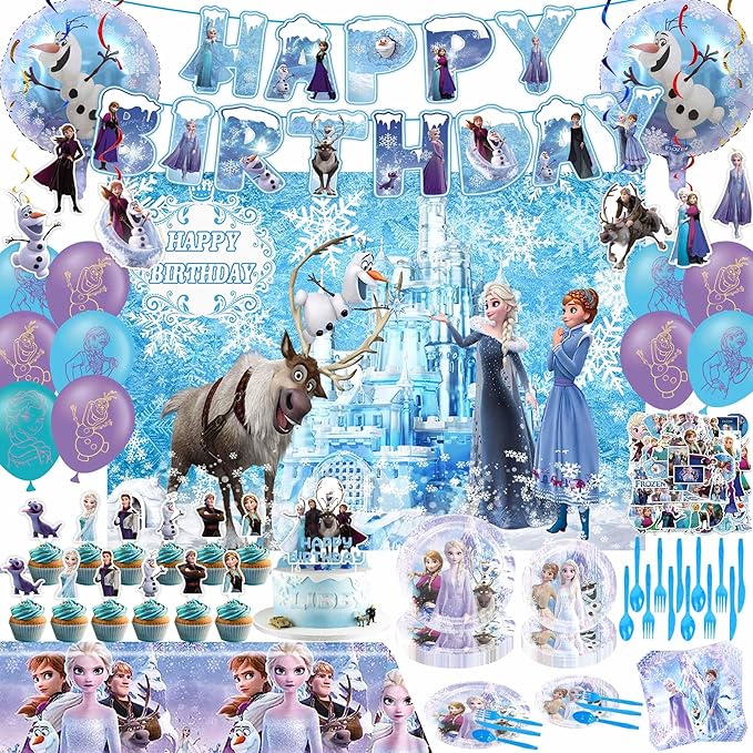 171 PCS Elegant Birthday Party Supplies, Party Decorations Include Tablecloth, Paper Tableware, Stickers, Backdrop, Banne...