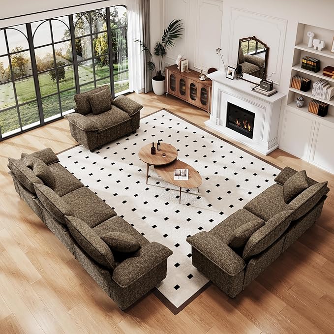 PHI VILLA Cloud Modular Couches Sets, 3 Pieces Large Sectional Sofa Set with Loveseats & Single Sofa, 6-Seater Upholstered Couch for Living Room, Chenille Fabric, Taupe