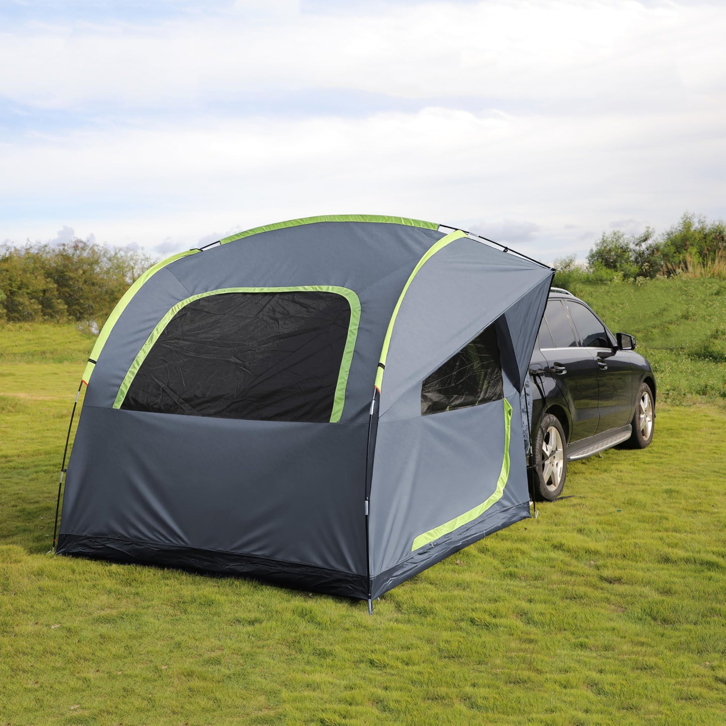 HREFUEU SUV Tailgate Tent for Camping with Rainfly, 3-6 Person Outdoor car Tent, 8'x8'x7.1'(H), Waterproof 3000MM UPF 50+, Easy Set Up, Portable Storage Bag, Any Size SUV/MPV/CUV/Jeep