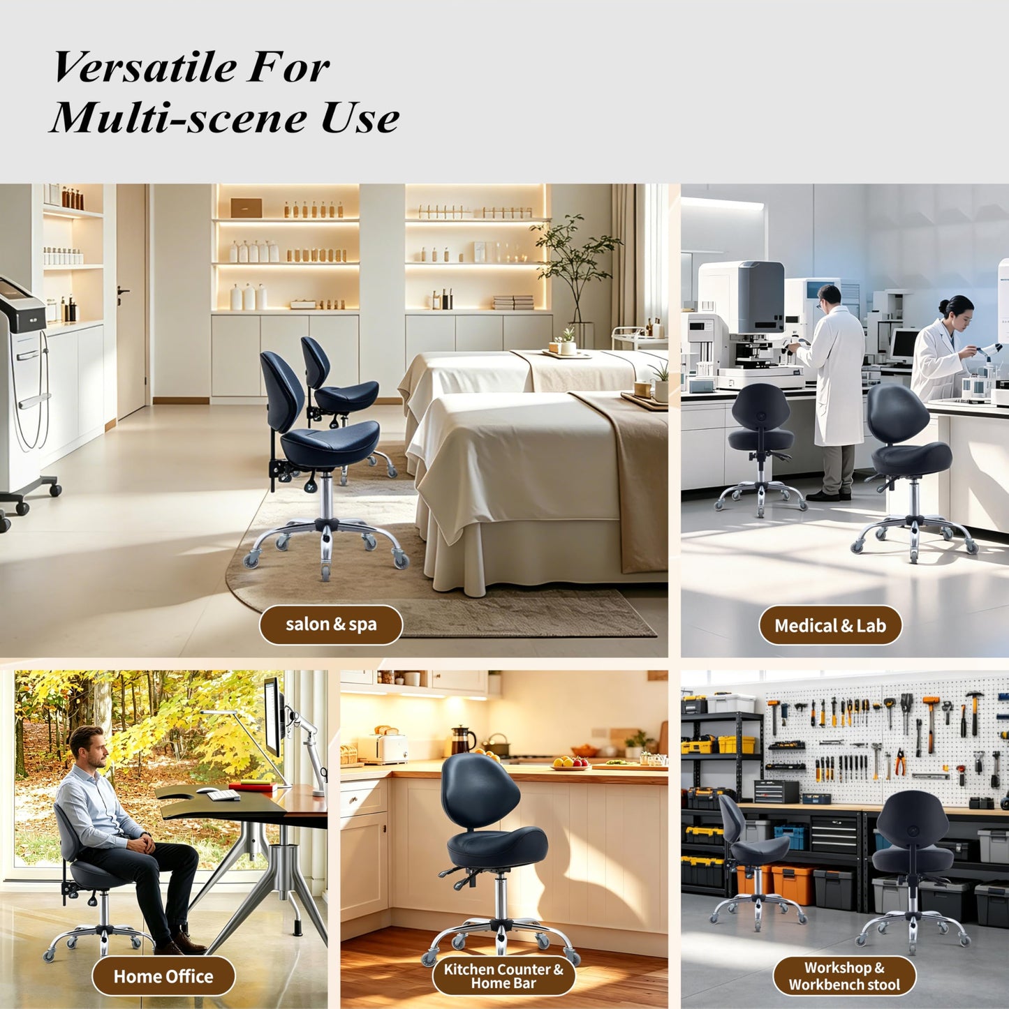Saddle Stool with Adjustable Lumbar Support - Heavy Duty 400LB Hydraulic Rolling Stool Chair with Backrest, 19"-25" Height Adjustable with Quiet Wheels for Salon, Dental, Tattoo, Massage, Home Office