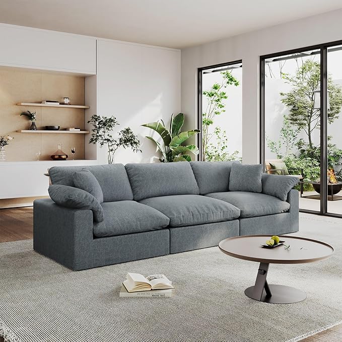Intuition Decor Modular Sectional Sofa Cloud Couch,Down Filled Comfy Cloud Modern Sofa,3 Seater Oversized Couch Cushion Covers Removable for Living Room,Light Blue