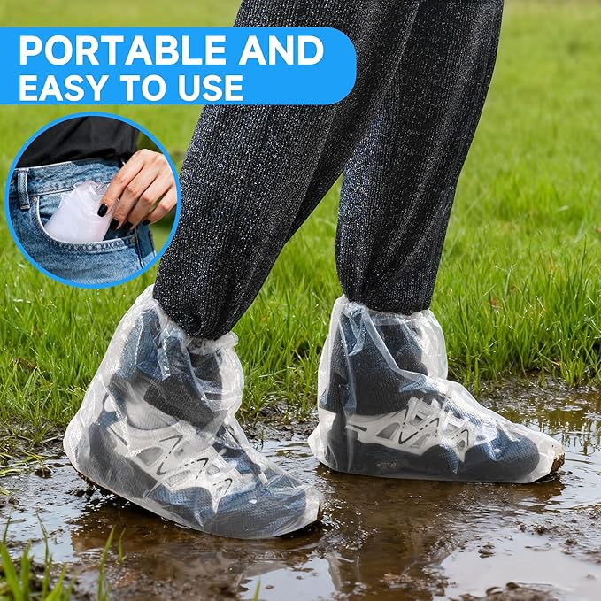 10 Pairs Pack Of Disposable Shoe Covers Transparent Disposable Waterproof Plastic Shoes Protector Ponchos For Rain Indoors Boot Covers Travel Unisex For Adults Short Size Sturdy Secure Foot Covers