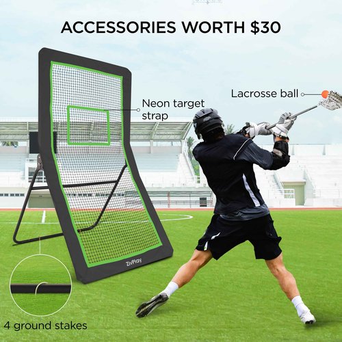 ZivPlay Lacrosse Rebounder for Backyard Lacrosse Bounce Back Net Volleyball Rebounder Net for Lax and Volleyball Practice Five Rebound Angles Includes Ball 7x4 ft