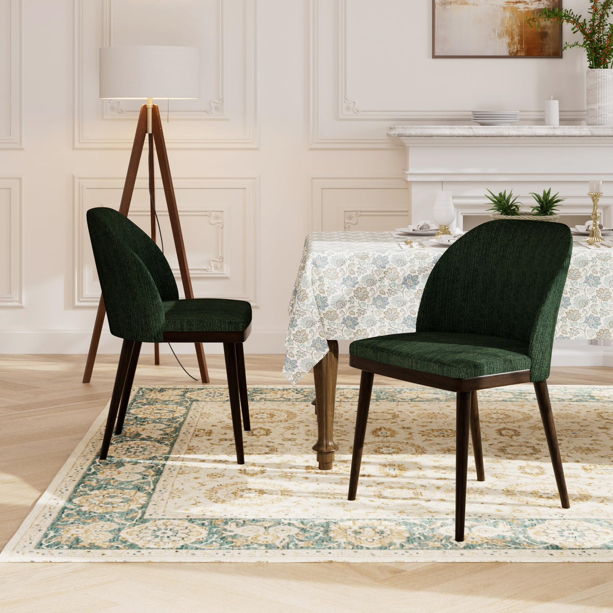 Homixis Upholstered Dining Chairs Set of 6 - Line Fabric Modern Dining Room Chairs, Mid-Back Restaurant Kitchen Chairs with Wooden Legs