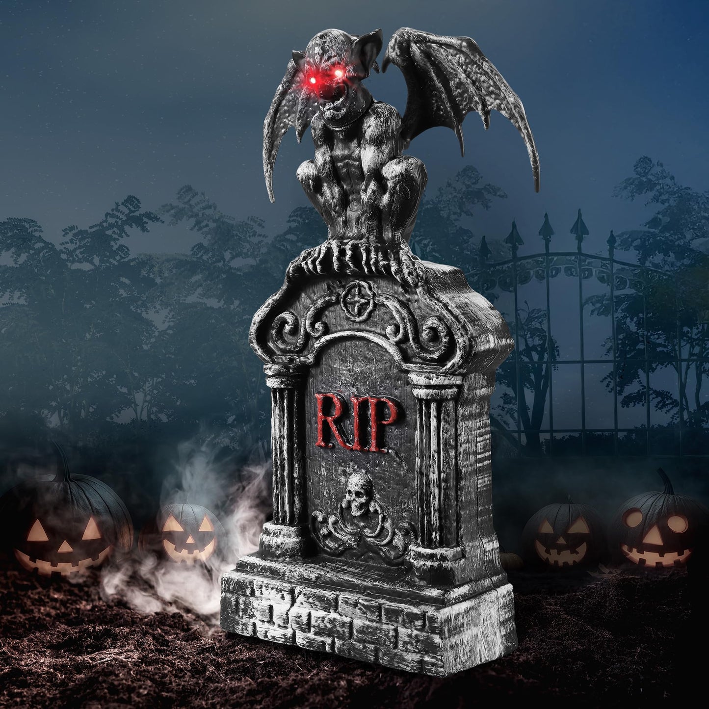 JOYIN 17” Halloween Animatronic Outdoor Tombstones Decorations, LED Graveyard Gravestone Decorations Animated Decor Outside with Sound Activated, Creepy Voice Motion for Yard Garden Haunted House Lawn