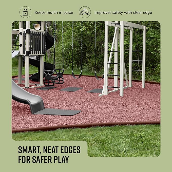 Playsafer 4' Flexible Interlocking Rubber Edging Border System for Playgrounds, Swing Sets, and Play Areas - 4 in. High X 48 in. Long X 3in. Wide - Round Top (9, Terra Cotta)