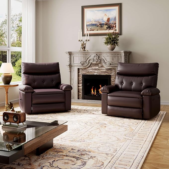 GarveeHome Oversized Wide Recliner Chair - Faux PU Leather Large Manual Recliner for Adults, Lazy Chair with 1.5X Sponge Comfort Arm and Back for Living Room, Bedroom