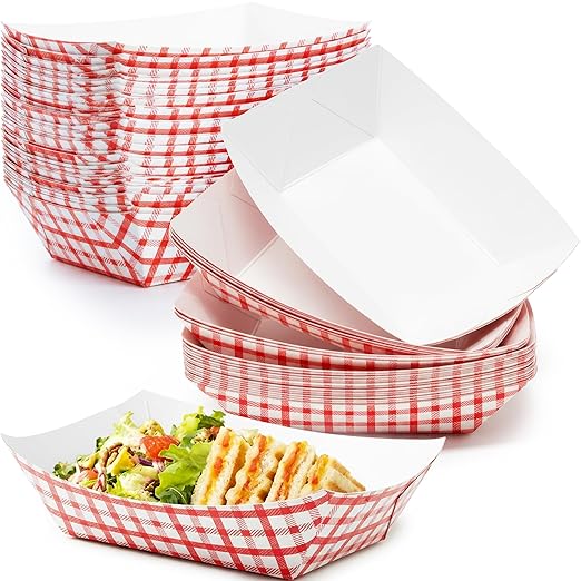 Heavy Duty, Grease Resistant 2 Lb Paper Food Trays 100 Pk. Recyclable, Coated Paperboard Basket Ideal for Festival, Carniv...