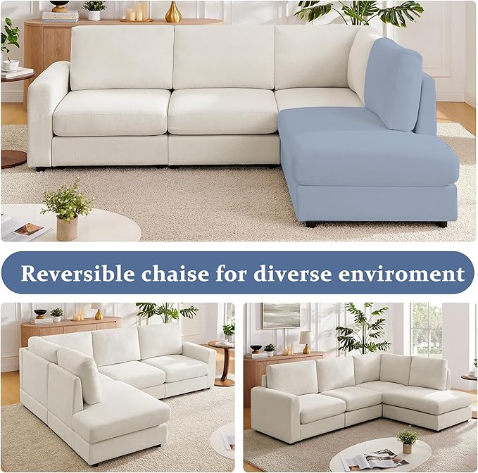 Mofolit 100“ L Shaped Couch with Reversible Chaise Sectional couches Sofa Corner Couches for Living Room,Apartment and Compact Spaces(Cream)