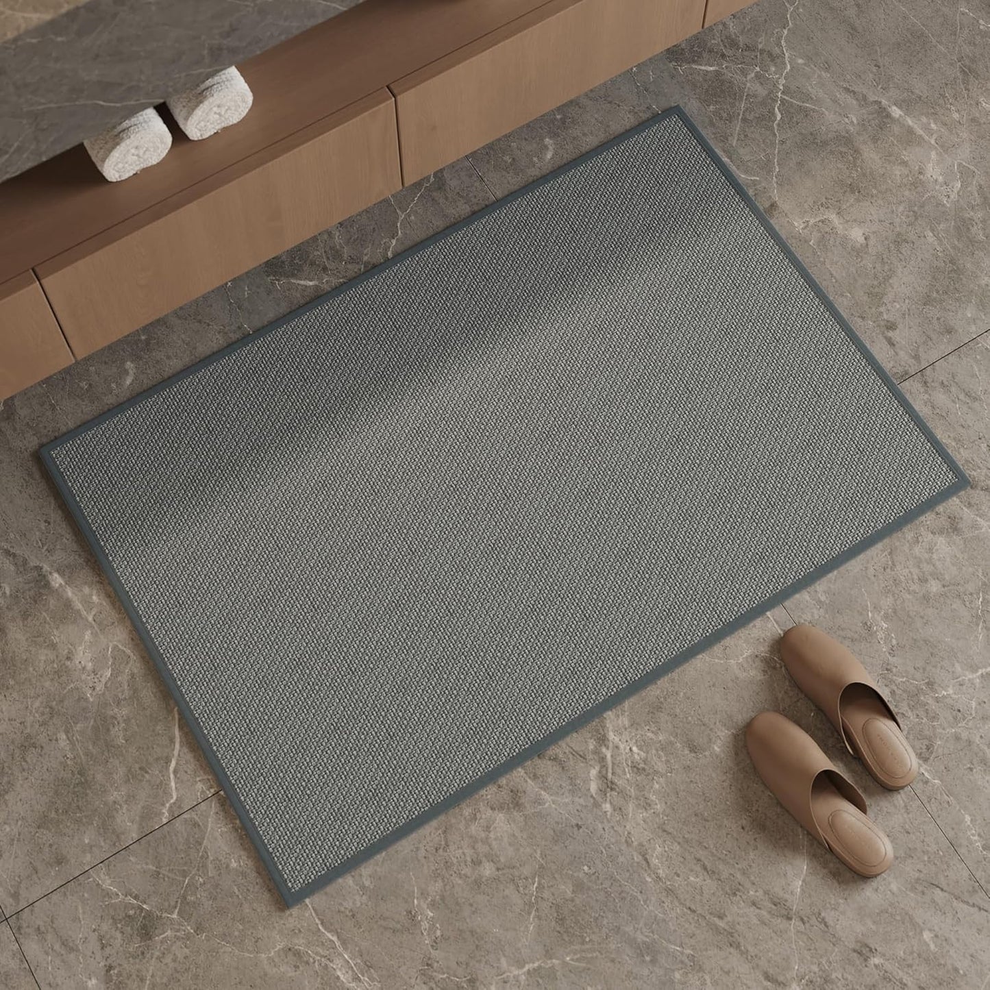 Mecko Bath Mat, Ultra Absorbent Quick Dry Bathroom Floor Mats-Upgraded Thin Cozy Cloth Bathroom Mat Fit Under Door, Rubber Non-Slip Bathroom Rug for Bathtub, Sink, Shower Room(Grey,24"x48")