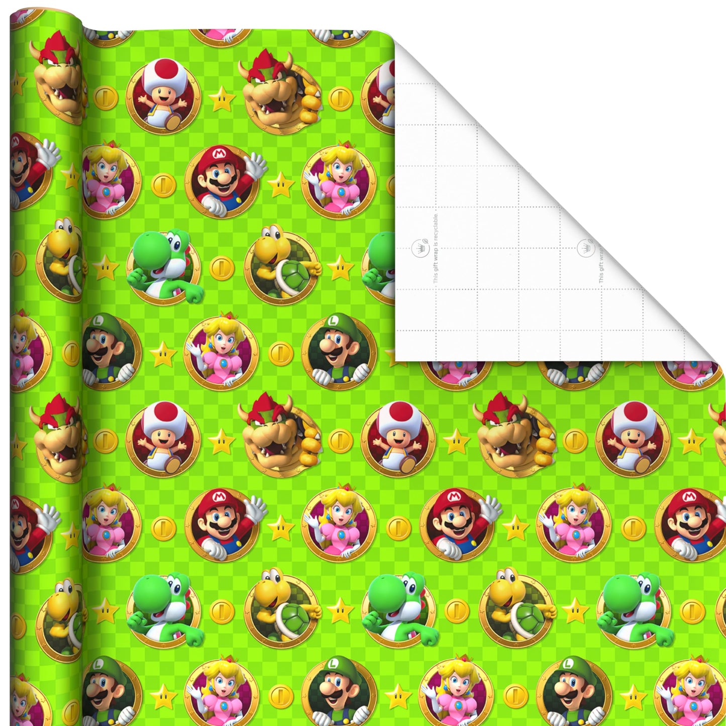 Hallmark Nintendo Super Mario Wrapping Paper Rolls for Kids with Cutlines on Reverse (3 Rolls: 60 Sq. Ft. Total) Mario, Luigi, Yoshi, Bowser, Princess Peach, Toad
