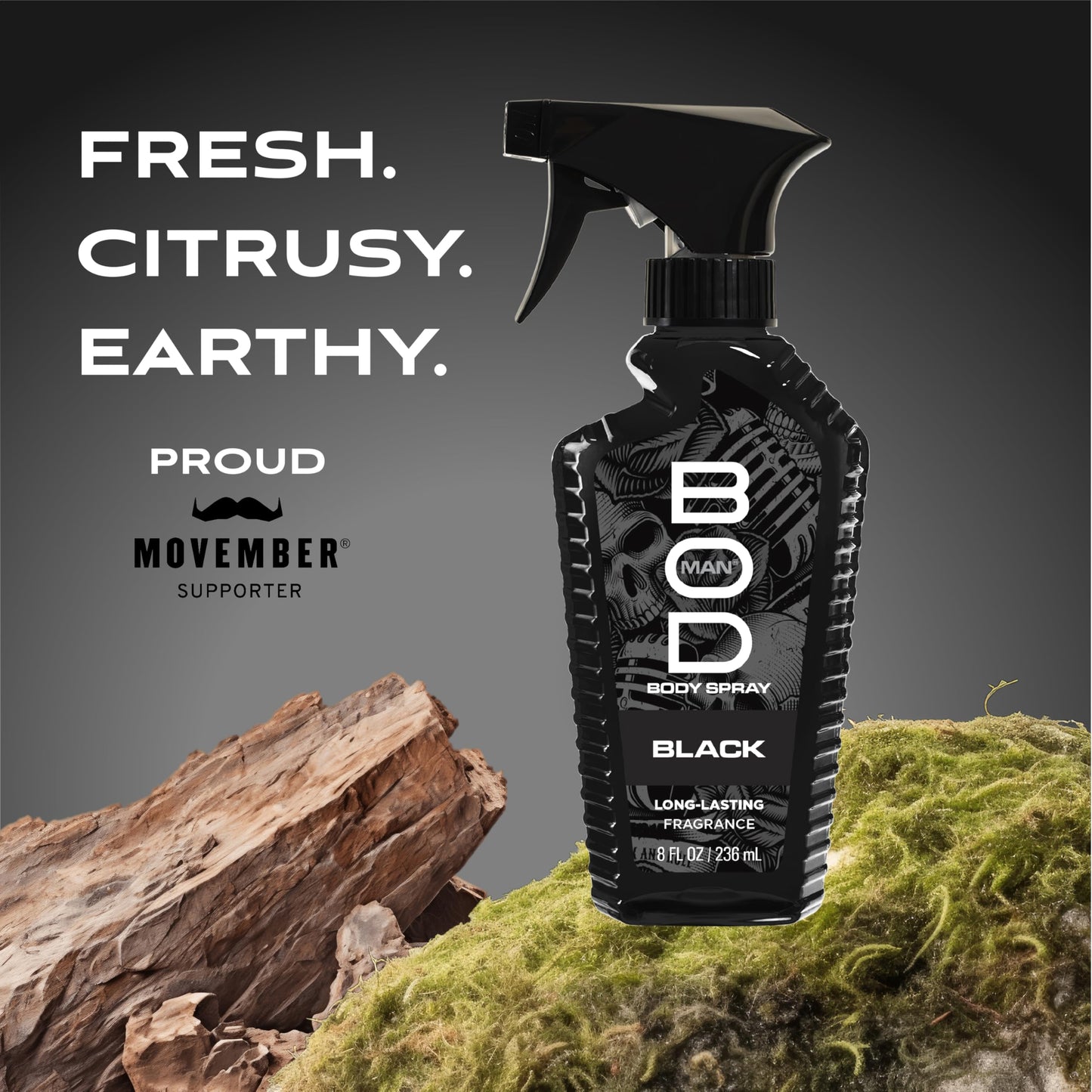 BOD man Fragrance Body Spray, Black, 8 fl oz (Pack of 2)