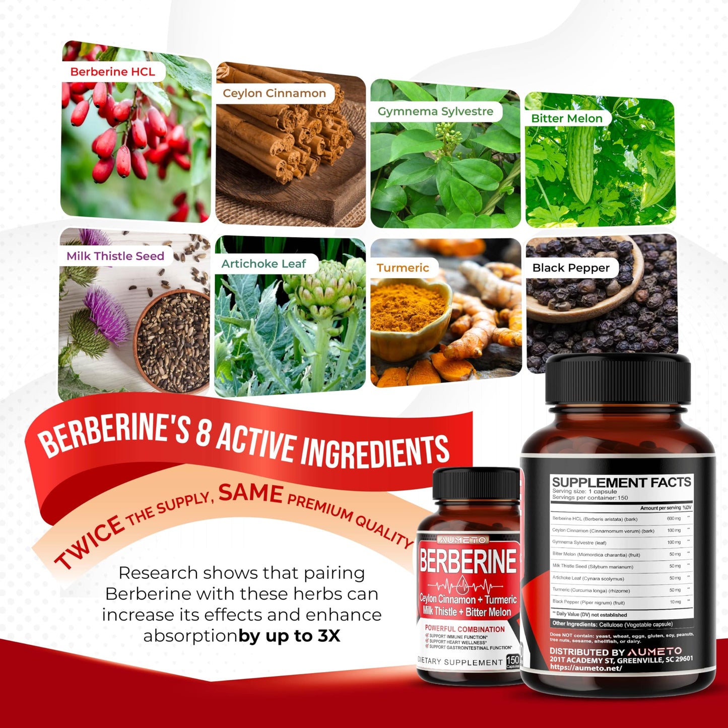 Berberine Supplement - Enhanced with Ceylon Cinnamon, Turmeric, Milk Thistle, Bitter Melon for Digestion, Immunity & Weight Managament Support (150 Count (Pack of 2))