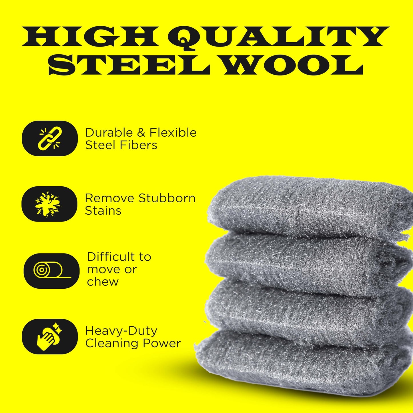SIMBA Steel Wool Grade 0000 - Finest Grade - 16 Pads Multi-use for Cleaning, Rust Removal, Wood Buffing, Metal Finish, Furniture, Windows. 16 Pads