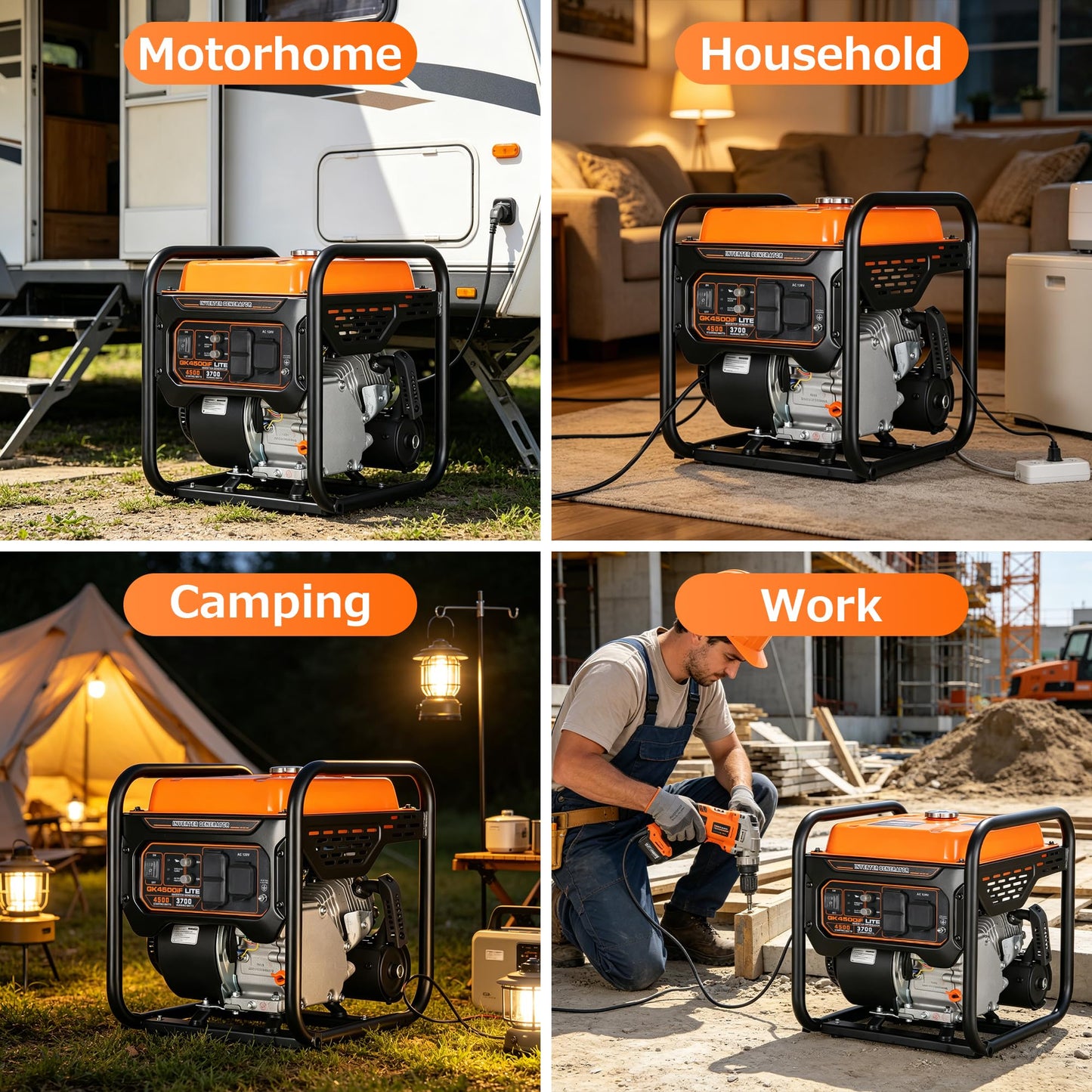Genkins 4500 Watt Open Frame Inverter Generator 30 Amp Pure Sine Wave Noise Reduced 50% 55lbs EPA complied Gas Powered