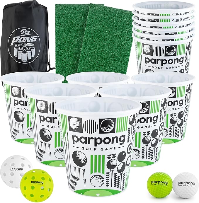 VULCANO SPORTS Par Pong Backyard Golf Chipping Game – Outdoor Golf Game with 12 Buckets, 2 Hitting Mats & Golf Balls – for...