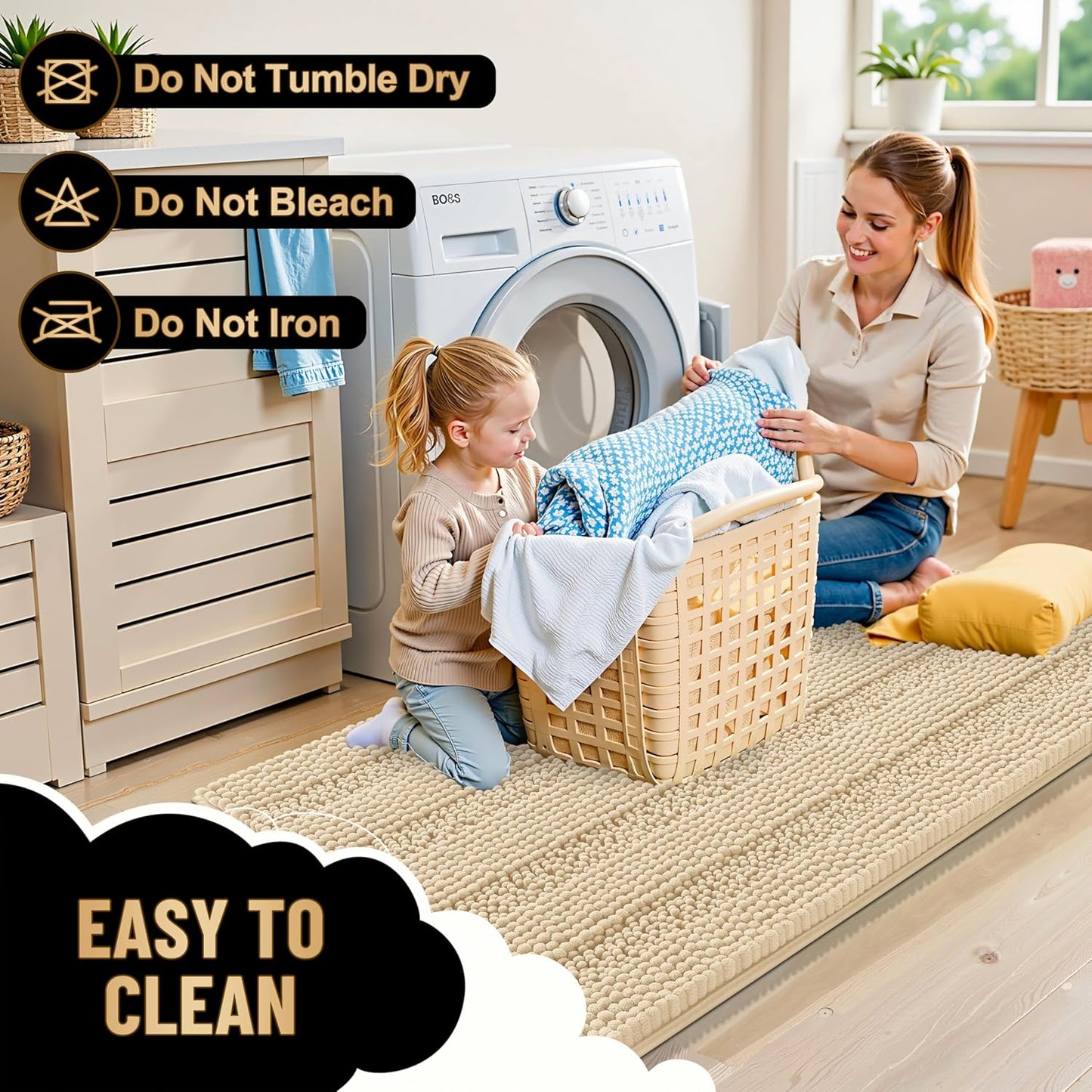 OLANLY Thick Bathroom Rugs 30x20, Extra Soft Absorbent Chenille Striped Bath Rugs, Rubber Backing, Machine Wash Dry, Bath Mats for Bathroom Floor, Tub and Shower, Home Decor Accessories, Beige