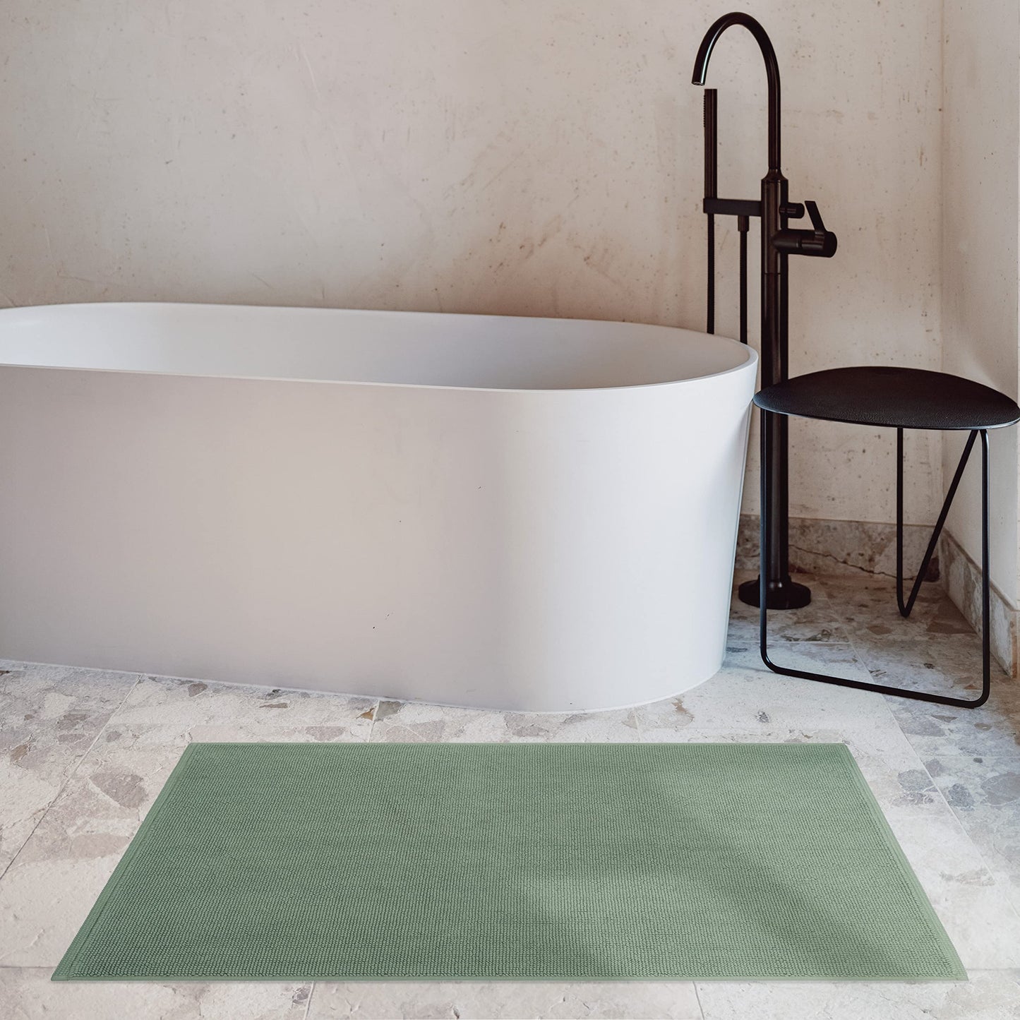 Cotton Paradise 100% Cotton Non Slip Bath Mats for Bathroom, 17x24 inch Soft Absorbent Quick Dry Machine Washable Floor Bath Mat, Sage Green