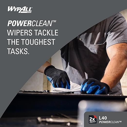 WypAll PowerClean L40 Cloths Extra Absorbent Wipes (05790), Pop-Up Box, Bulk Paper Wipers, White (9 Packs of 100 Sheets, 900 Sheet Total)