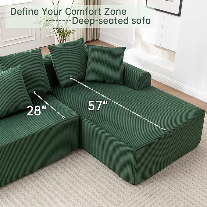108" Cloud Boneless Couch,Modular Sectional Sofa with Deep Seat L-Shape,Couches for Living Room Bedroom No Assembly Required (Black, Reft Facing Chaise)