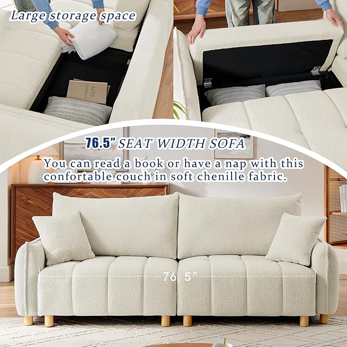 Mofolit Sleeper Sofa Bed Convertible Couch with Storage in Chenille Fabric Loveseat for Living Room Apartment and Small Spaces(Cream)