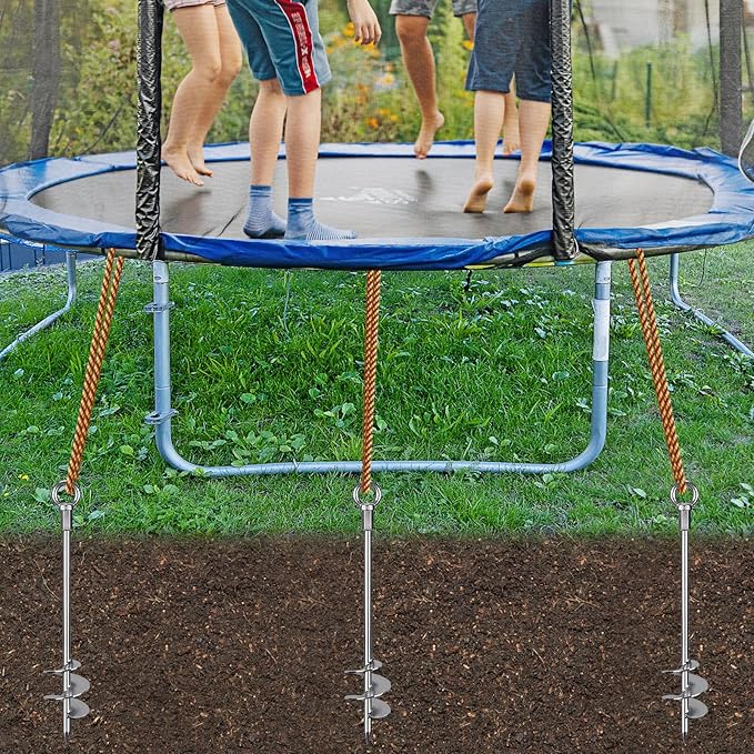 Insaga 24'' Fully Welded Ground Anchors Screw in, 3'' Wider Spiral Earth Anchor for Swing Set, 2pcs Mobile Home Anchors, Wind Resistant Trampoline Wind Anchors, Ground Anchors for Sheds