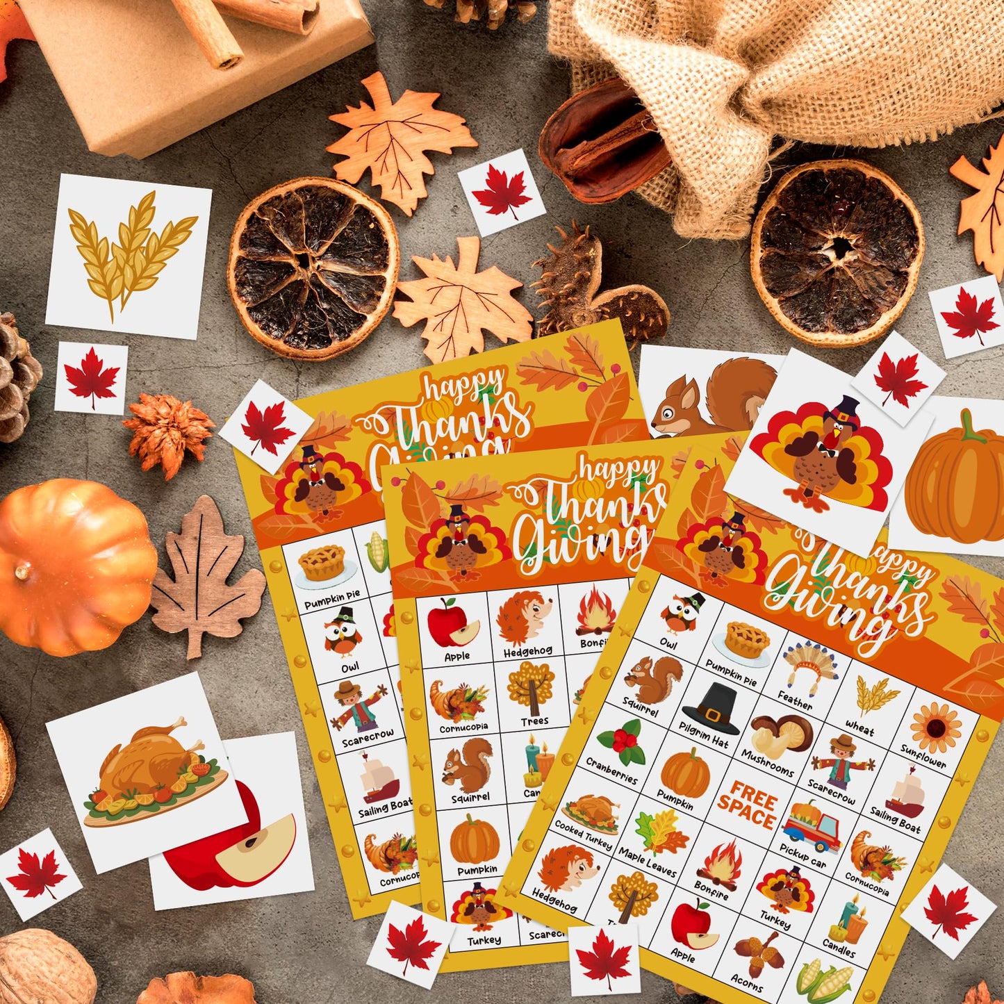 Yoqipati 45PCS Thanksgiving Bingo Game Cards for 24 Players - Family and Large Group Party Favors