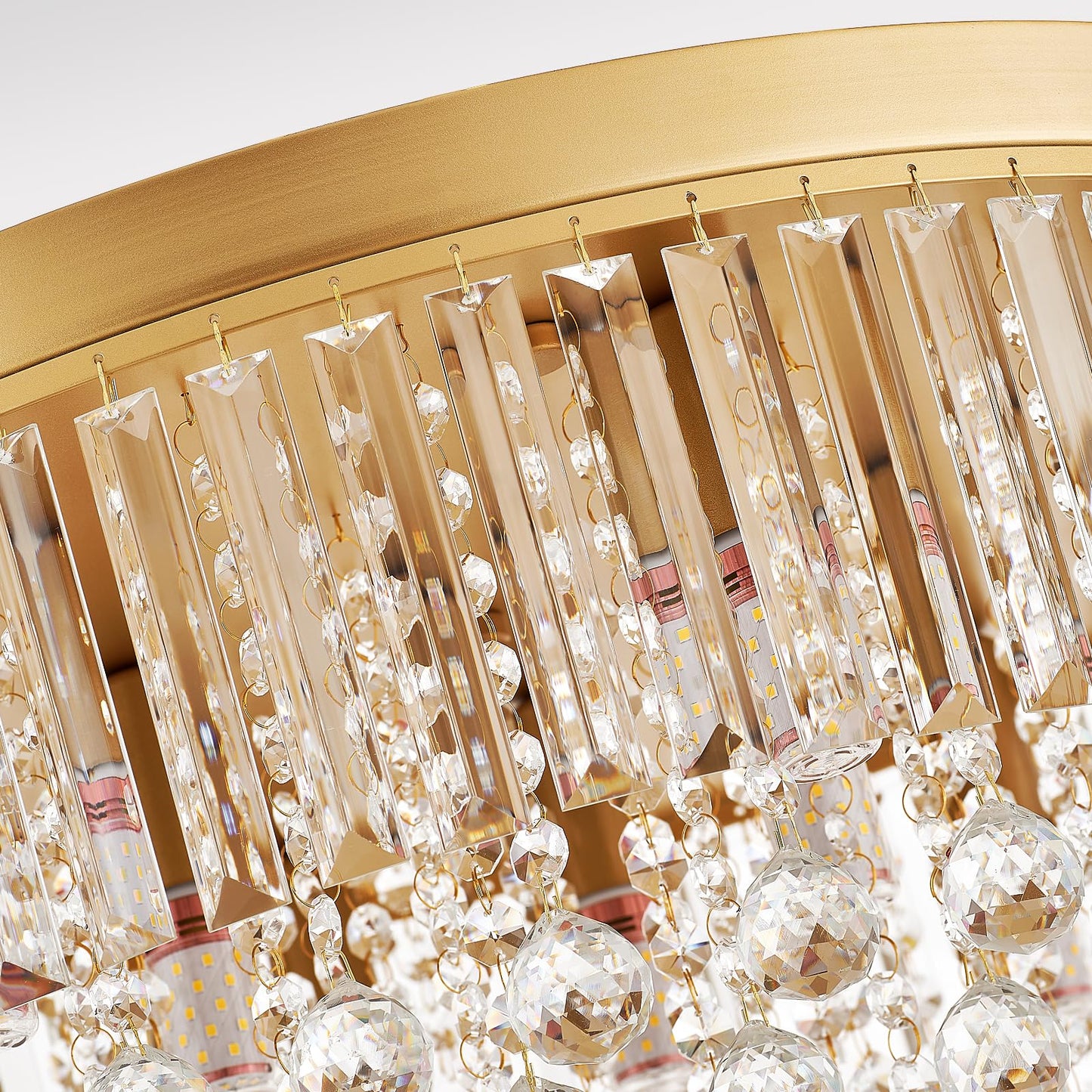 brfaixla 9-Light Gold Crystal Chandelier Contemporary 22'' Modern Semi Flush Mount Crystal Hanging Light Sparkling Decoration for Bedroom Entryway Living Dining Room Kitchen Island Hallway