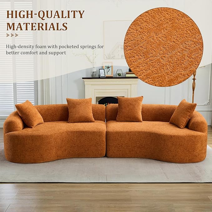 110" Oversized Modern Curved Cloud Sectional Sofa, Luxury Plush Chenille 4-Seater Deep Wide Seat Couch with 4 Pillows, No Assembly Needed Apartment Living Room Furniture, Beige