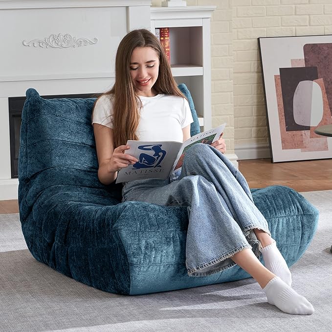 HABUTWAY Bean Bag Chair, Giant Bean Bag Chairs for Adults, Bean Bag Sofa with Filler Faux Fur, Memory Foam Bean Bag Couches Fireside Lazy Sofa for Living Room, Bedroom, Office (Navy Blue)