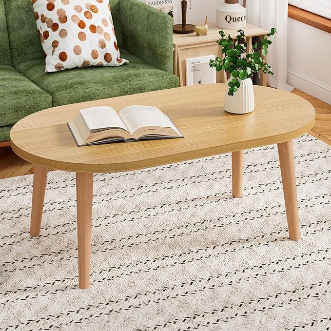 Small Coffee Table for Small Space, Low Table with Solid Wood Legs, Floor Table Desk for Sitting on The Floor, Japanese Coffee Table for Living Room, Tatami Tea Tables, Oval Coffee Tables, Brown