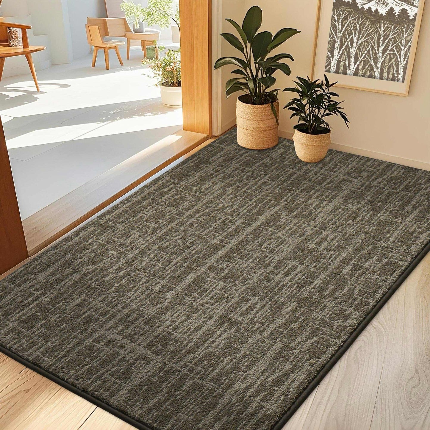COSY HOMEER-Dirt-Trapper-Door-Mat 32"x48" Non-Slip Entryway Rugs Washable Welcome Mat Absorbent Entrance Mats Low Pile Dog Door Mats for Front Back Doomats and Wet Shoes,Light Brown