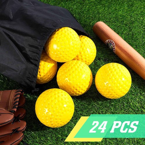 Deekin 24 PCS Pitching Machine Softballs, Dimpled Softballs, Practice Foam Sport Pitching Machine Game Ball for Indoor Outdoor Practice, 2 Dozen(12 Inch,Yellow)