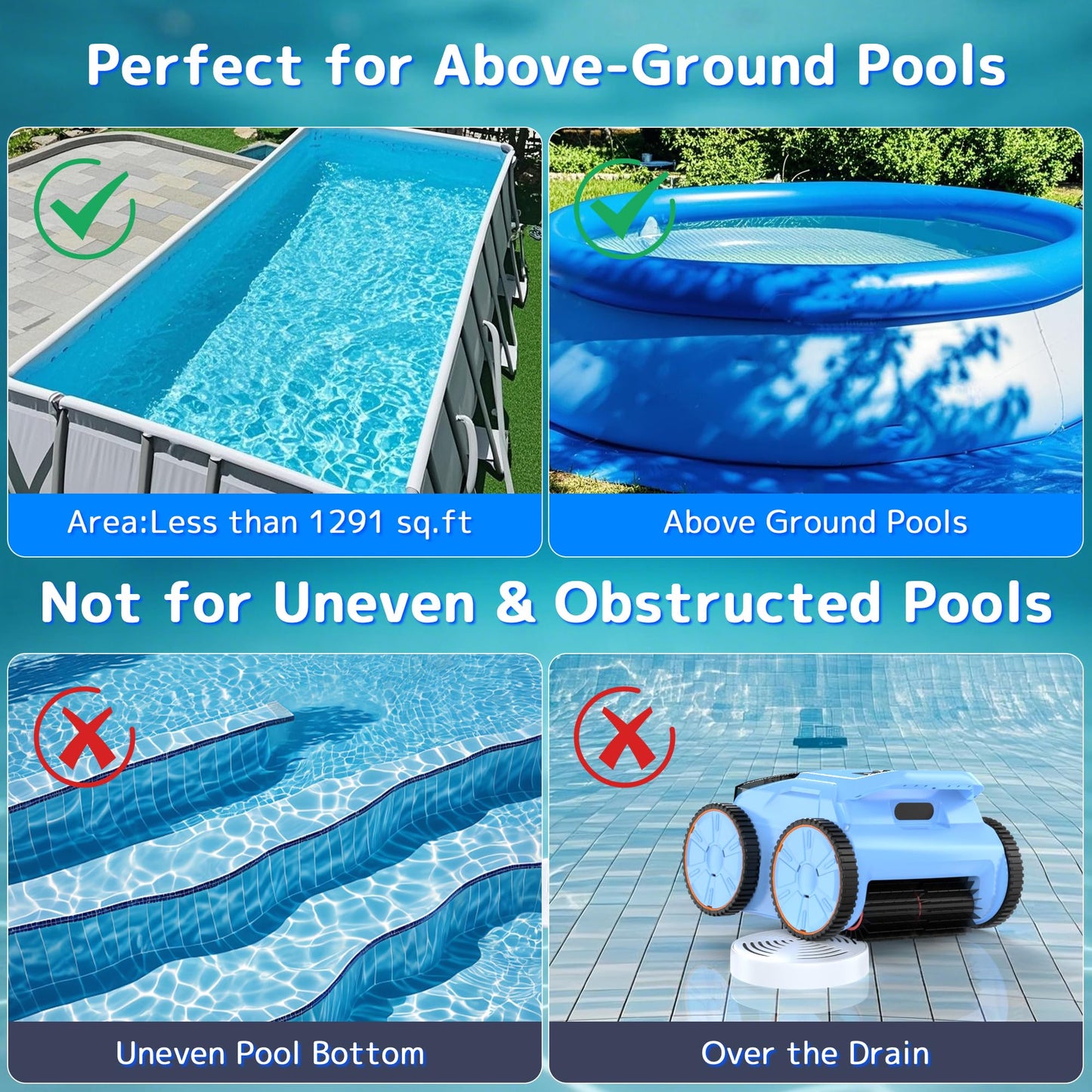 (2025 Upgrade) Pool Vacuum Cordless Robotic Pool Cleaner, 4-in-1 Floor/Wall/Waterline Cleaning/Smart Navigation, 180 Mins Runtime Pool Vacuum for Inground Pools Up to 2100 Sq.ft