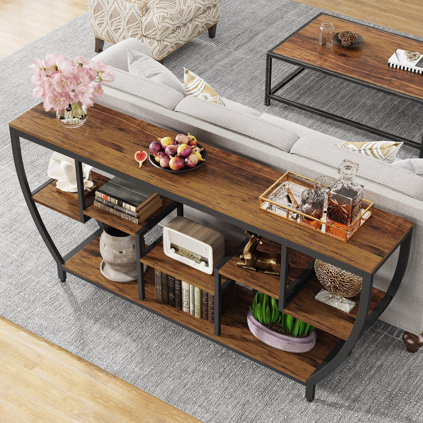 Tribesigns 70.9 Inch Long Sofa Table with Shelves, Rustic Console Table with Storage, Industrial Entryway Table TV Stand, Behind Couch Table Accent Tables for Living Room, Hallway, Foyer