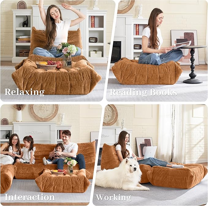 HABUTWAY Bean Bag Ottoman,Foot Rest,Fireside Chair Memory Foam Lazy Bean Bag Sofa for Living Room,Bedroom,Dorm,Office (Ottoman-Brown)