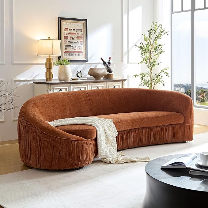 KEIKI 92" Oversized Curved Shaped Upholstered Modular Sectional Sofa, Modern 4-Seater Couch with Seat Cushions and Ergonomic Backrest, No Assembly Required, for Apartment, Living Room, Orange
