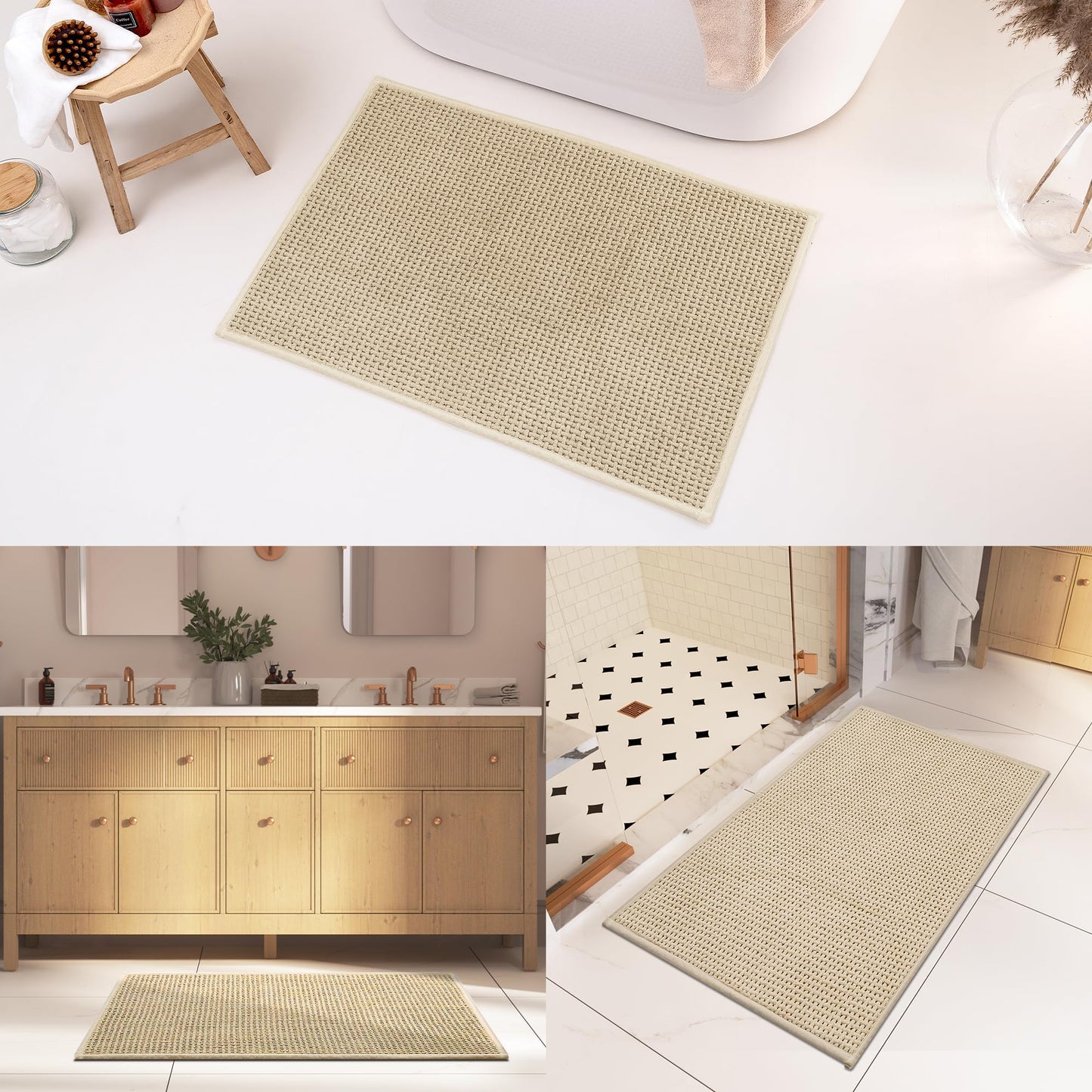 GRANNY SAYS Beige Bathroom Rugs, Absorbent Bath Mats for Bathroom, 24" x 16", Soft Chenille Bathroom Mat, Small Bath Rugs Non Slip Washable, Quick Dry, Thin, Rug for Tub and Shower